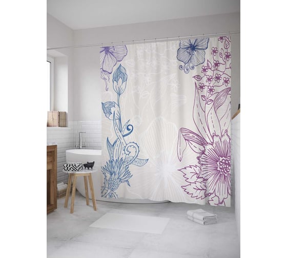 Штора (занавеска) для ванной JoyArty "Графика цветов" из сатена, 180х200 см с крючками, sc_31593 1