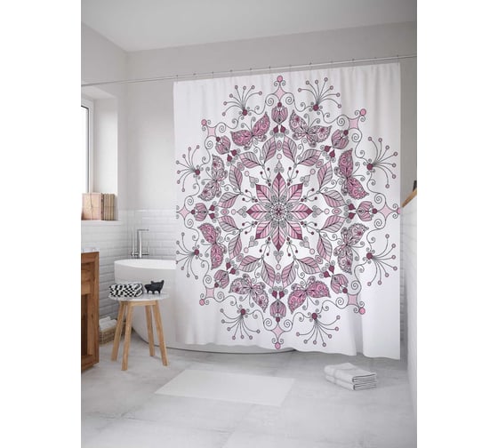 Штора (занавеска) для ванной JoyArty "Бабочки в лепестках" из сатена, 180х200 см с крючками, sc_36892 1