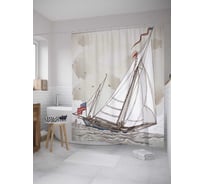 Штора (занавеска) для ванной JoyArty "Шхуна под американским флагом" из сатена, 180х200 см с крючками, sc_31650