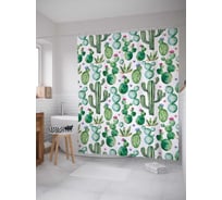 Штора (занавеска) для ванной JoyArty "Кактус акварелью" из сатена, 180х200 см с крючками, sc_30774