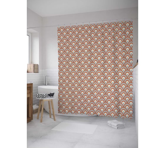 Штора (занавеска) для ванной JoyArty "Многослойная чешуя" из сатена, 180х200 см с крючками, sc_31738 1