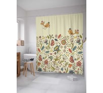 Штора (занавеска) для ванной JoyArty "Цветочные птицы" из сатена, 180х200 см с крючками, sc_60466