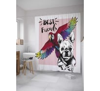 Штора (занавеска) для ванной JoyArty "Лучшие друзья" из сатена, 180х200 см с крючками, sc_32386