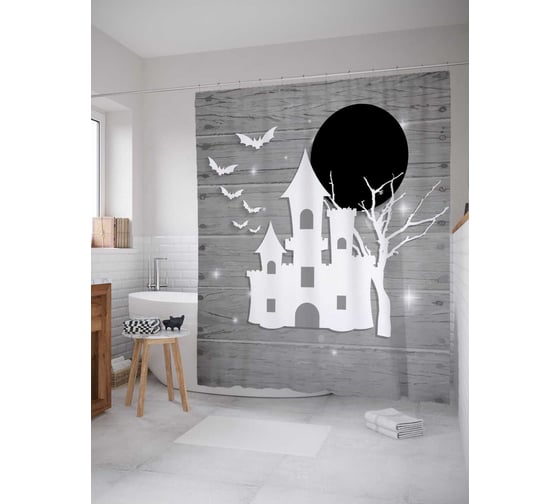 Штора (занавеска) для ванной JoyArty "Рукодельный замок" из сатена, 180х200 см с крючками, sc_6003