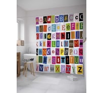 Штора (занавеска) для ванной JoyArty "Разноцветный алфавит" из сатена, 180х200 см с крючками, sc_31483