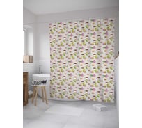 Штора (занавеска) для ванной JoyArty "Чай с макарунами" из сатена, 180х200 см с крючками, sc_32001