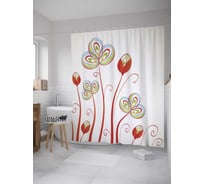 Штора (занавеска) для ванной JoyArty "Рисованные цветы" из сатена, 180х200 см с крючками, sc_31579