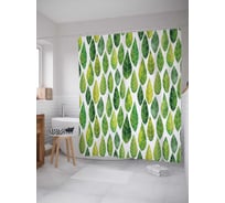 Штора (занавеска) для ванной JoyArty "Зеленые листья" из сатена, 180х200 см с крючками, sc_30912