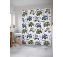 Штора (занавеска) для ванной JoyArty "Маленькие внедорожники" из сатена, 180х200 см с крючками, sc_46011