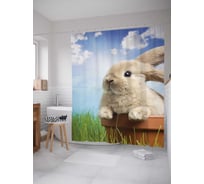 Штора (занавеска) для ванной JoyArty "Зайчик на солнце" из сатена, 180х200 см с крючками, sc_4713