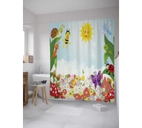 Штора (занавеска) для ванной JoyArty "Мультяшные букашки" из сатена, 180х200 см с крючками, sc_31540