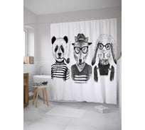 Штора (занавеска) для ванной JoyArty "Трио животных" из сатена, 180х200 см с крючками, sc_31529