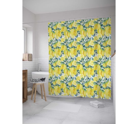 Штора (занавеска) для ванной JoyArty "Лимон на дереве" из сатена, 180х200 см с крючками, sc_31926 1