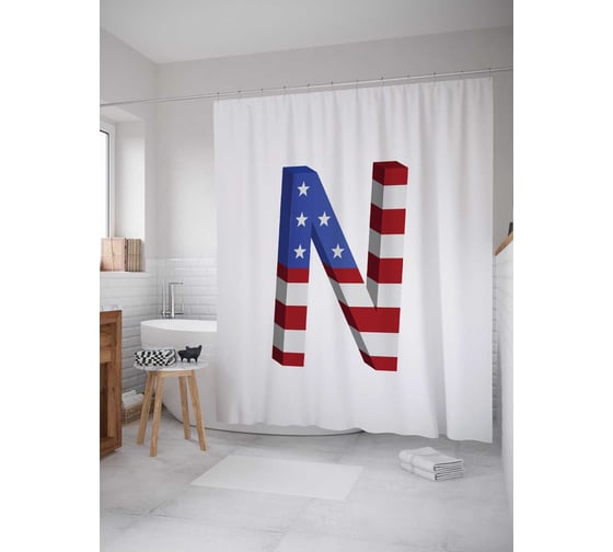 Штора (занавеска) для ванной JoyArty "Американская n" из сатена, 180х200 см с крючками, sc_4531n 1