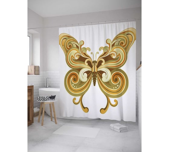 Штора (занавеска) для ванной JoyArty "Витиеватые крылышки" из сатена, 180х200 см с крючками, sc_31602 1