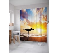 Штора (занавеска) для ванной JoyArty "Медитация на берегу" из сатена, 180х200 см с крючками, sc_37568