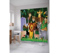 Штора (занавеска) для ванной JoyArty "Улыбки животных" из сатена, 180х200 см с крючками, sc_37598