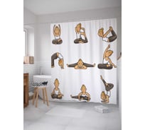 Штора (занавеска) для ванной JoyArty "Позы йоги" из сатена, 180х200 см с крючками, sc_37562