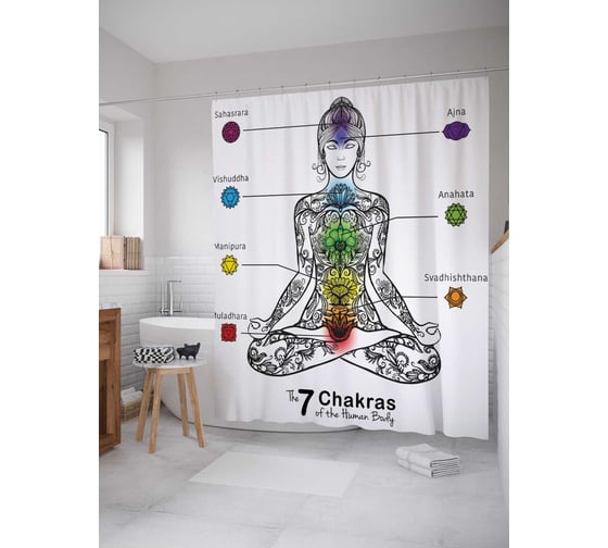 Штора (занавеска) для ванной JoyArty "Виды чакр" из сатена, 180х200 см с крючками, sc_37542 1