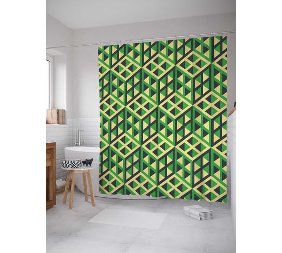 Штора (занавеска) для ванной JoyArty "Просторные кубы" из сатена, 180х200 см с крючками, sc_30810