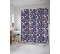 Штора (занавеска) для ванной JoyArty "Ползающие цветочки" из сатена, 180х200 см с крючками, sc_30702