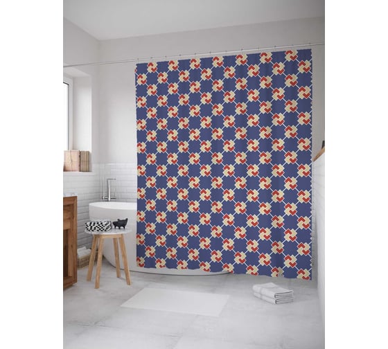 Штора (занавеска) для ванной JoyArty "Геометрические замки" из сатена, 180х200 см с крючками, sc_30704