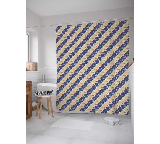 Штора (занавеска) для ванной JoyArty "Чешуйчатое поле" из сатена, 180х200 см с крючками, sc_30706