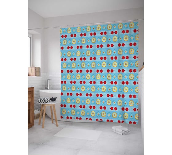 Штора (занавеска) для ванной JoyArty "Красивые ряды" из сатена, 180х200 см с крючками, sc_30323 1