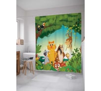 Штора (занавеска) для ванной JoyArty "Животные в джунглях" из сатена, 180х200 см с крючками, sc_37592