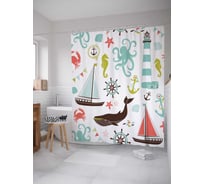 Штора (занавеска) для ванной JoyArty "Неизведанный океан" из сатена, 180х200 см с крючками, sc_3002