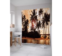 Штора (занавеска) для ванной JoyArty "Спокойствие пальм" из сатена, 180х200 см с крючками, sc_3016
