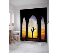 Штора (занавеска) для ванной JoyArty "Йога на рассвете" из сатена, 180х200 см с крючками, sc_37570