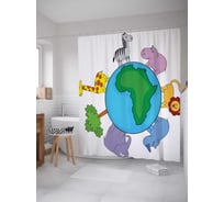 Штора (занавеска) для ванной JoyArty "Африканский глобус" из сатена, 180х200 см с крючками, sc_37581