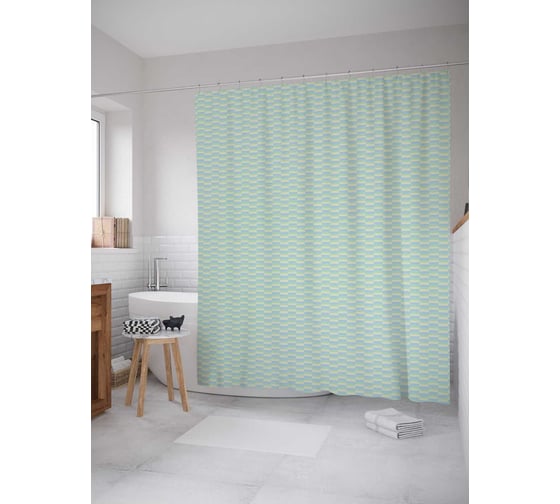 Штора (занавеска) для ванной JoyArty "Мягкие волны" из сатена, 180х200 см с крючками, sc_30581 1