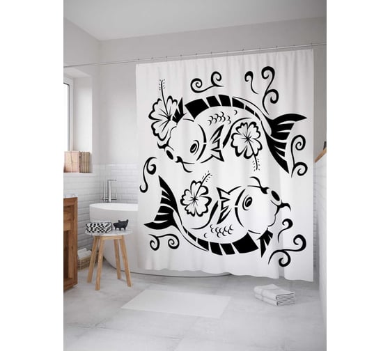 Штора (занавеска) для ванной JoyArty "Японские рыбы" из сатена, 180х200 см с крючками, sc_38775 1