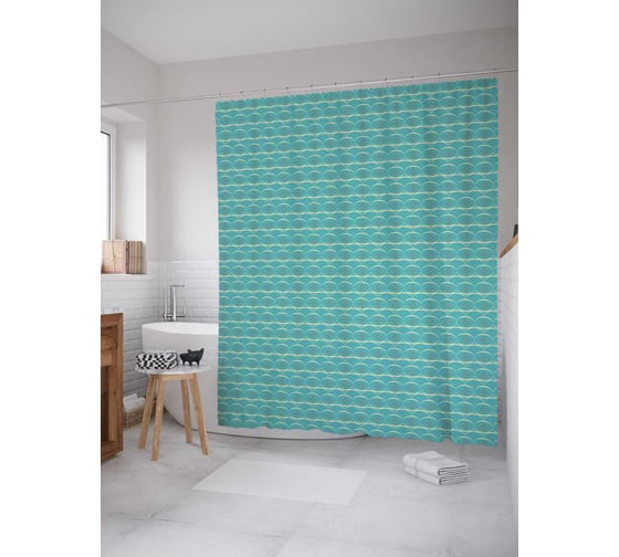 Штора (занавеска) для ванной JoyArty "Чешуйчатые волны" из сатена, 180х200 см с крючками, sc_30640 1