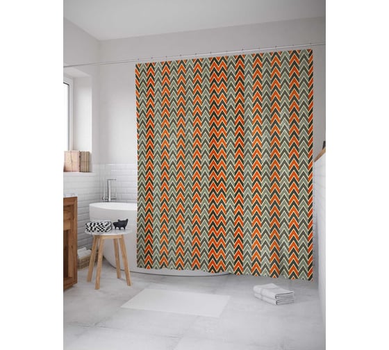 Штора (занавеска) для ванной JoyArty "Ускоренные зигзаги" из сатена, 180х200 см с крючками, sc_30811 1