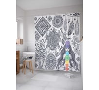 Штора (занавеска) для ванной JoyArty "Орнаменты йоги" из сатена, 180х200 см с крючками, sc_37546