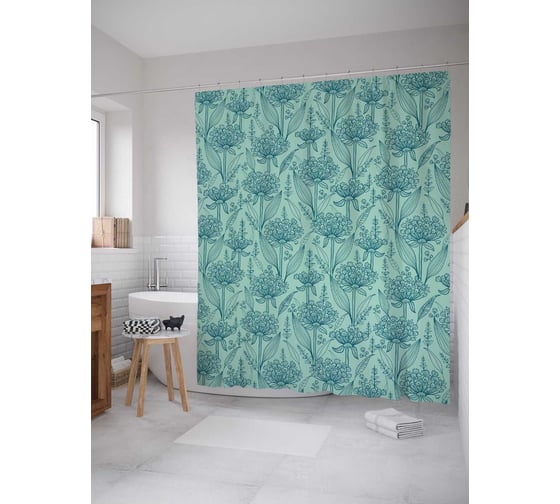 Штора (занавеска) для ванной JoyArty "Травы волшебства" из сатена, 180х200 см с крючками, sc_30596 1