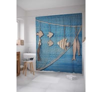 Штора (занавеска) для ванной JoyArty "Сувенирный улов" из сатена, 180х200 см с крючками, sc_3006