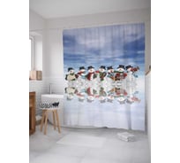 Штора (занавеска) для ванной JoyArty "Коллектив снеговиков" из сатена, 180х200 см с крючками, sc_5719