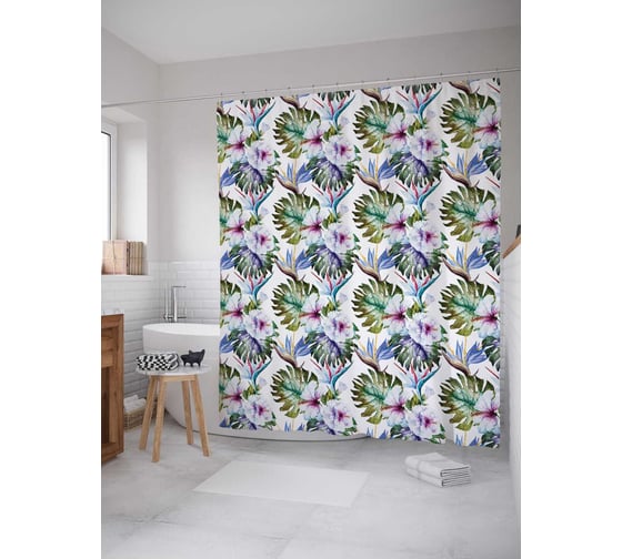 Штора (занавеска) для ванной JoyArty "Тропикана" из сатена, 180х200 см с крючками, sc_79850 1