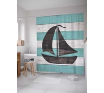 Штора (занавеска) для ванной JoyArty "Корабль на фоне досок" из сатена, 180х200 см с крючками, sc_5242