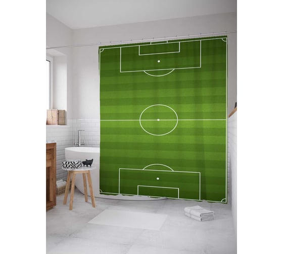 Штора (занавеска) для ванной JoyArty "Футбольное поле" из сатена, 180х200 см с крючками, sc_6952 1