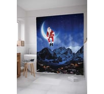 Штора (занавеска) для ванной JoyArty "Санта на луне" из сатена, 180х200 см с крючками, sc_5741