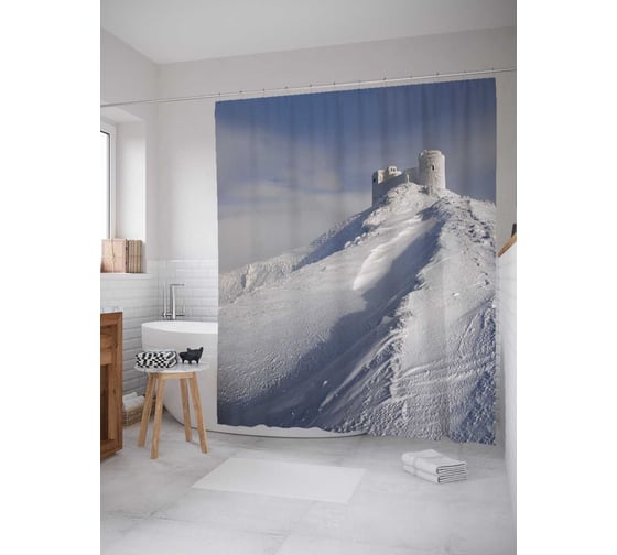 Штора (занавеска) для ванной JoyArty "Снежный замок" из сатена, 180х200 см с крючками, sc_6702 1