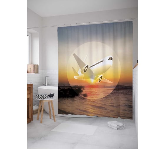 Штора (занавеска) для ванной JoyArty "Солнечный экипаж" из сатена, 180х200 см с крючками, sc_5622 1