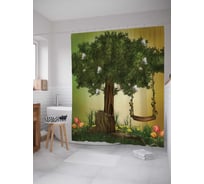 Штора (занавеска) для ванной JoyArty "Качели волшебства" из сатена, 180х200 см с крючками, sc_6656