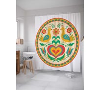 Штора (занавеска) для ванной JoyArty "Тарелка с птицами" из сатена, 180х200 см с крючками, sc_5919