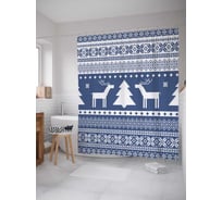 Штора (занавеска) для ванной JoyArty "Узор оленей с елками" из сатена, 180х200 см с крючками, sc_5917